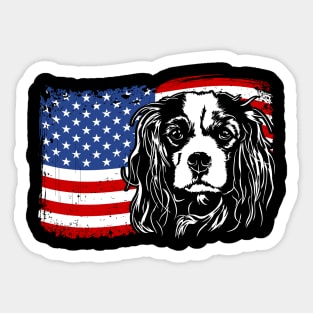 Proud Cavalier King Charles Spaniel American Flag patriotic dog Sticker